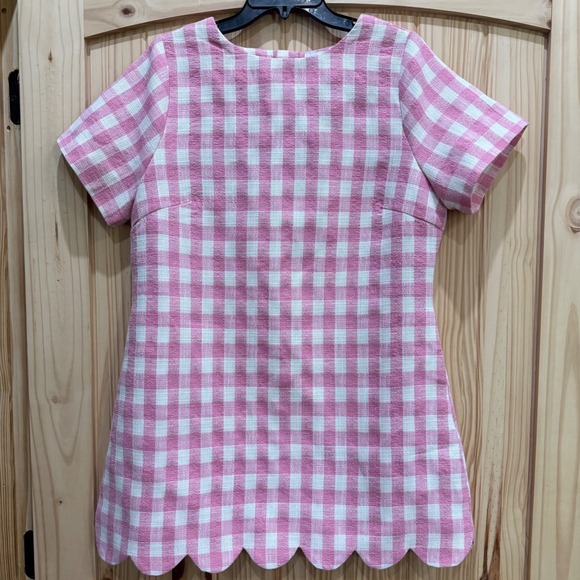 Mable Dresses & Skirts - Mable Pink Gingham Scalloped Hem Mini Dress MD5410 Short Sleeve Tweed Check